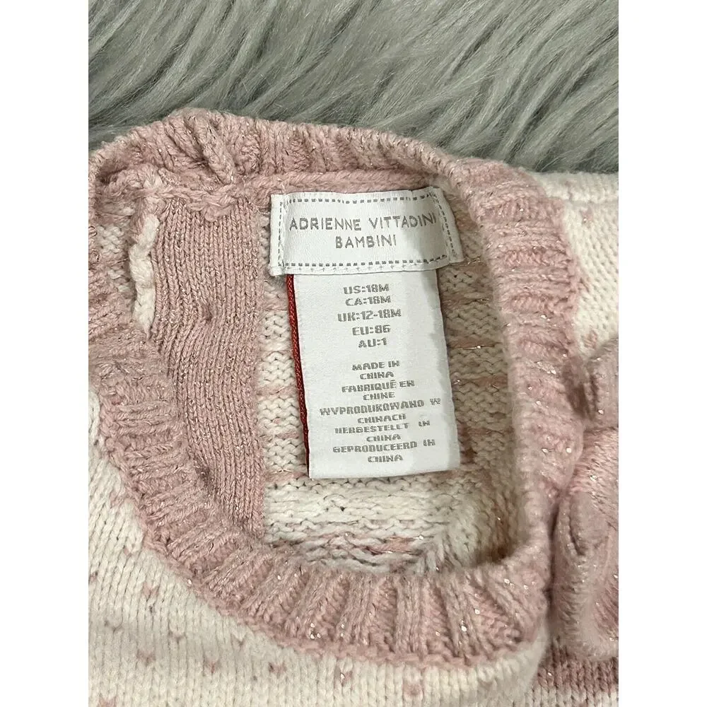 Adrienne Vittadini Bambini Pink &‎ Cream Sparkly Sweater Dress 18month